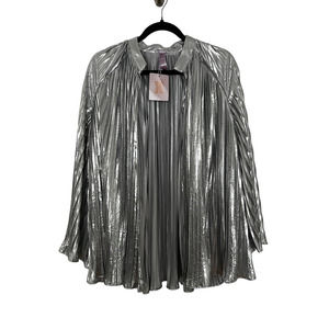 SAVAGE X FENTY Womens Pleated Lame Bed Jacket Silver Metallic Open Front M/L